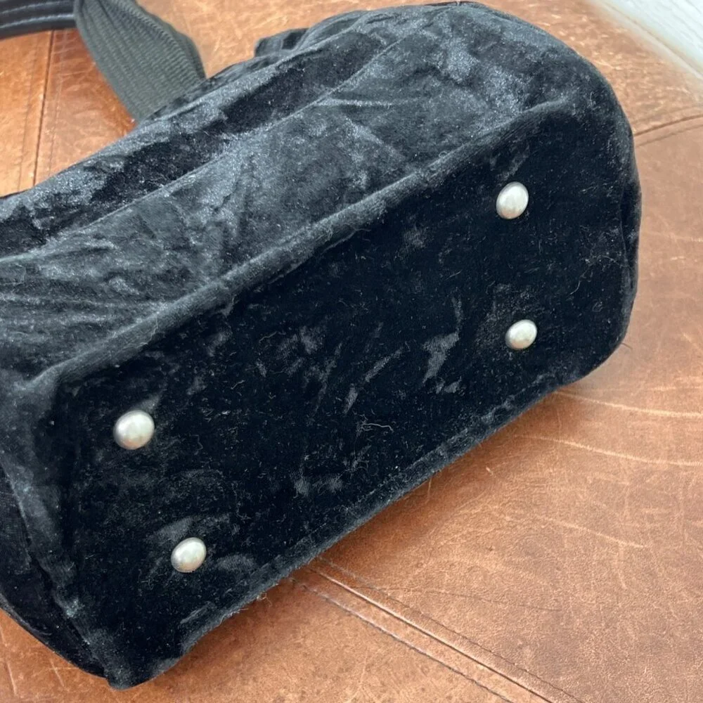 KOALA KANVAS Mini Luxe North South Tote Crushed Velvet Black and Silver EUC